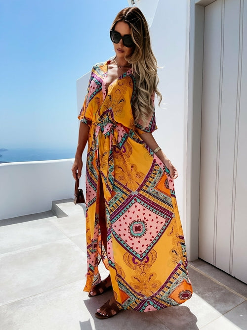 Sexy V-Neck High Slit Long Dress