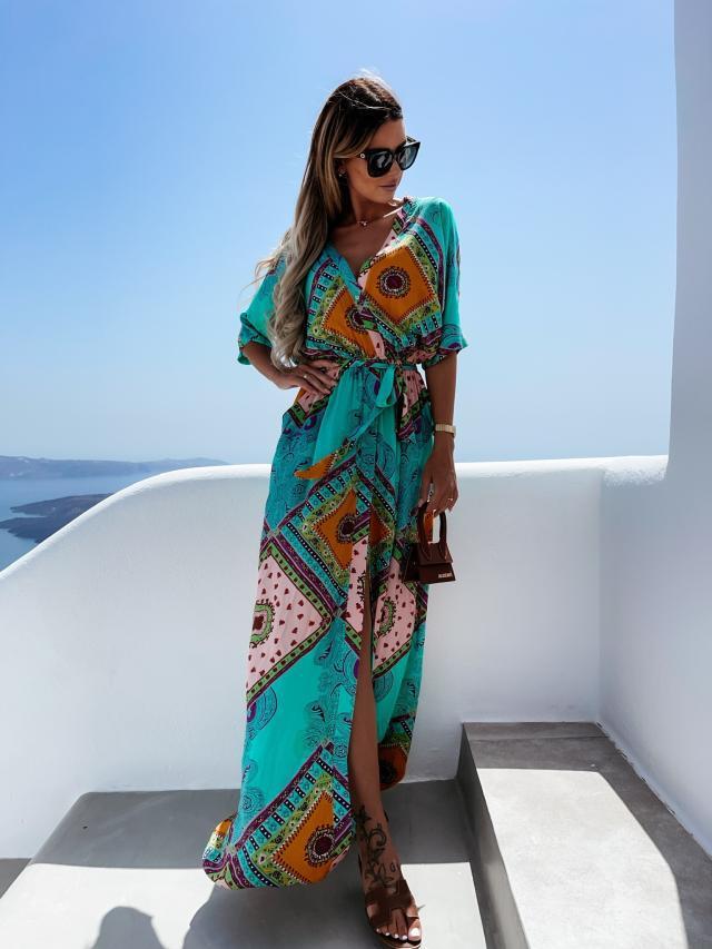 Sexy V-Neck High Slit Long Dress