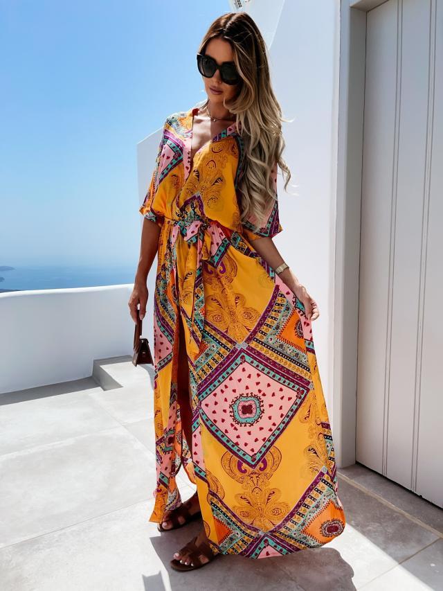 Sexy V-Neck High Slit Long Dress