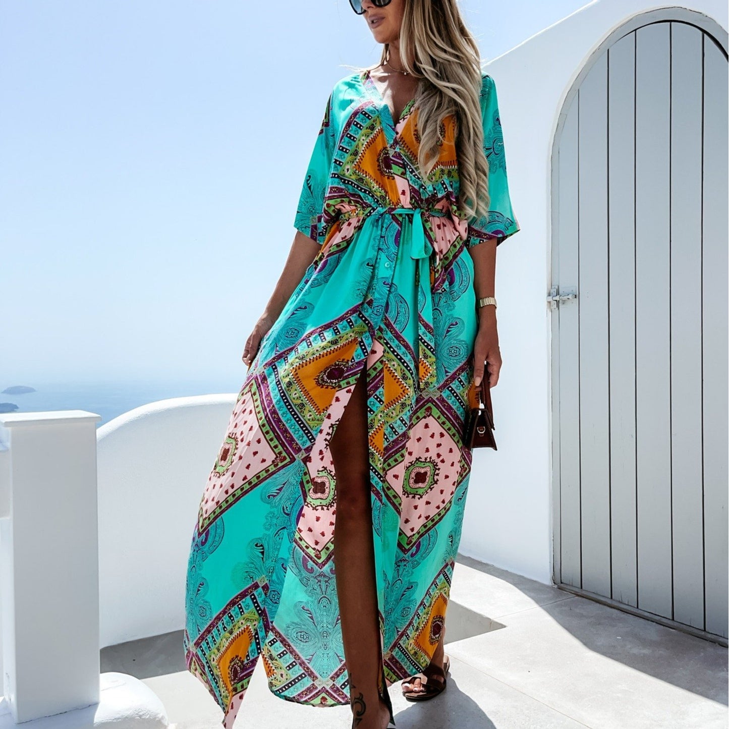 Sexy V-Neck High Slit Long Dress