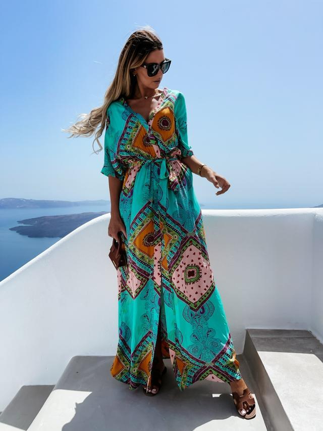 Sexy V-Neck High Slit Long Dress