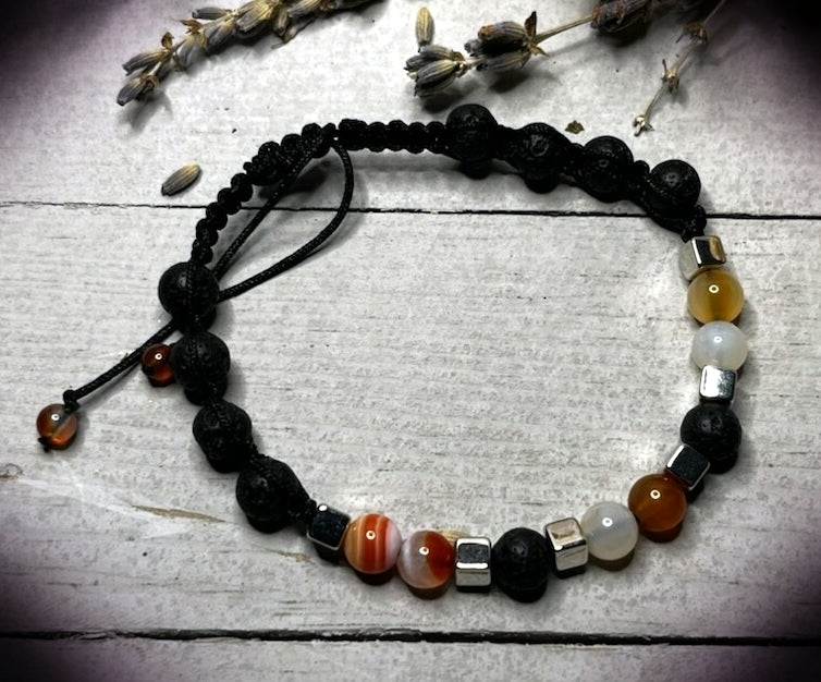 Wearable Wellness - Mixed Amber Glass Adjustable Lava Bracelet