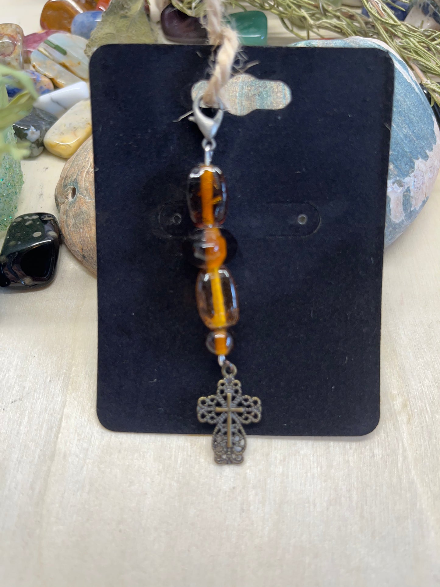 Hanging Cross Charm Amber
