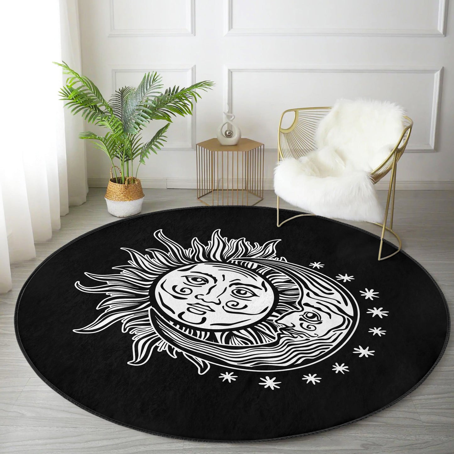 Medusa and Moon Pattern Boho Home Decor Washable Round Rug | Homeezone