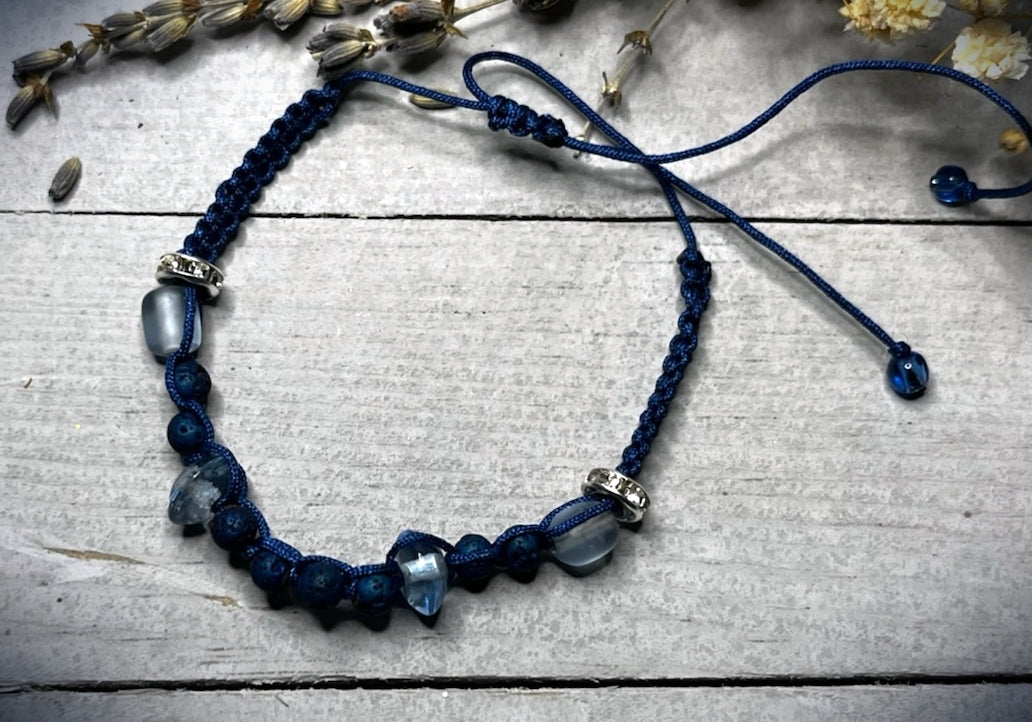 Wearable Wellness - Antique Blue Glass Adjustable Lava Bracelet