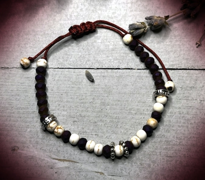 Wearable Wellness - Maroon & White Adjustable Lava Bracelet