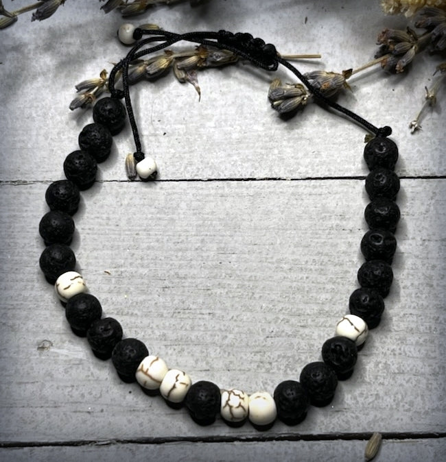 Wearable Wellness - Black & White Adjustable Lava Bracelet