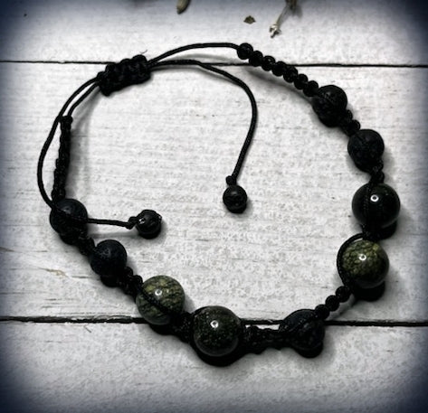 Wearable Wellness - Jasper & Black Adjustable Lava Bracelet