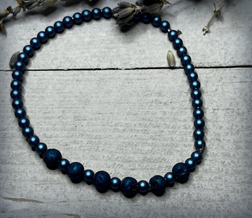 Wearable Wellness - Dark Blue Pearl & Lava Bracelet