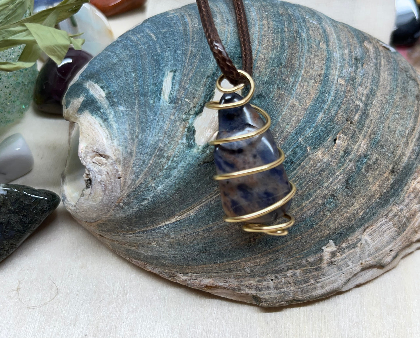 Hand Wrapped Sodalite & Gold Necklace
