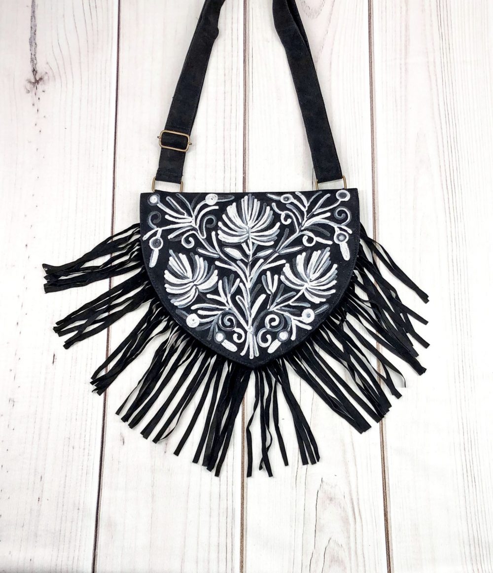 Handmade Suede Embroidered Heart Shaped Bag