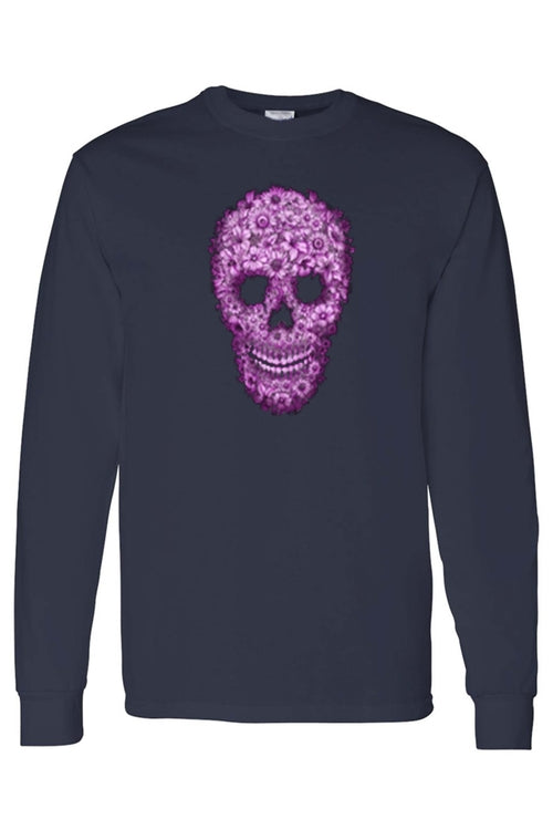Pink Flower Sugar Skull Long Sleeve or T-Shirt