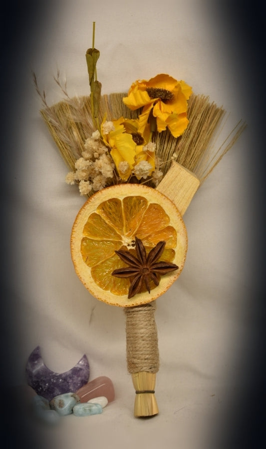 Witches Broom/Besom - With Orange, Palo Santo, Yellow Flowers
