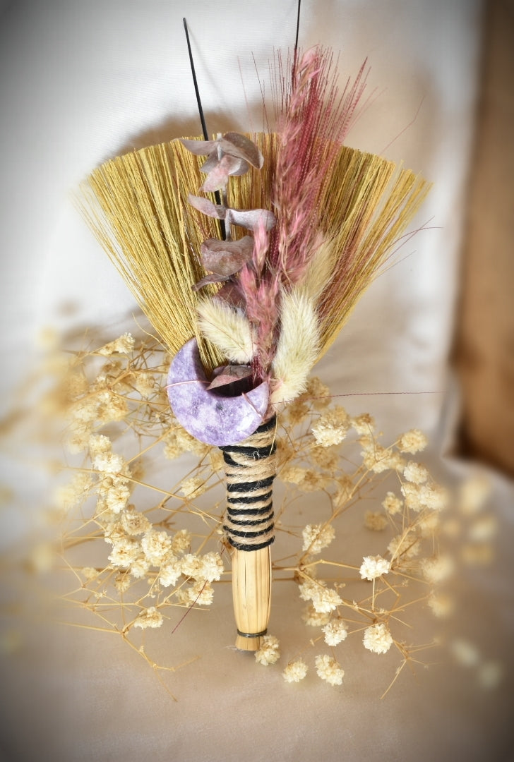 Witches Broom/Besom - With Purple Amethyst Moon