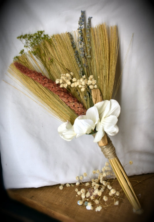 Witches Broom/Besom - With White Flowers & Palo Santo Stick